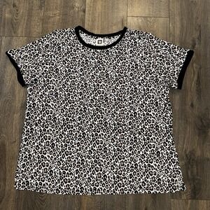 ANNE KLEIN Leopard Print Short Sleeve Blouse Womens 2XL Stylish Back With Button